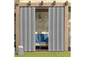 LIVEGO Cortinas de Exterior Resistentes a la Intemperie,Cortinas para Exteriores Opacas con Aislamiento térmico para Exteriores para jardín,Patio,Puerta,Gazebo,pérgola,balcón,Gris Claro,4 Piezas|132x274cm