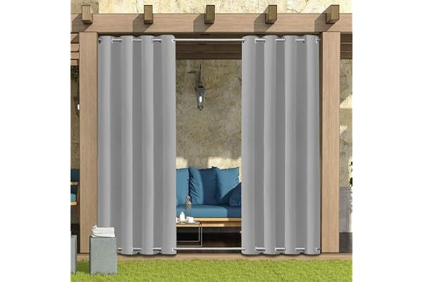 LiveGo Rideau Exterieur Terrasse,imperméables,Coupe-Vent,Rideau Pergola Extérieur Occultants à Double œillet à Isolation Thermique pour tonnelle de Porte de Jardin,Gris Clair,4 pièces|132x238cm(LxH)
