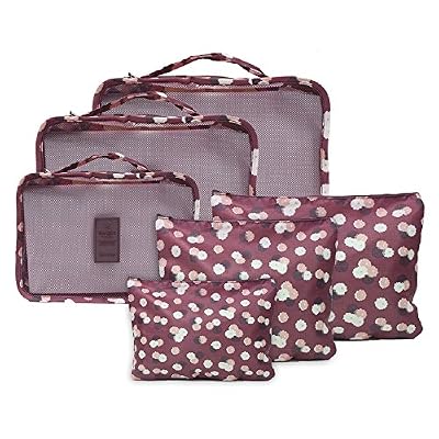 NOVAGO Ensemble Complet de différents Sacs, organisateurs de Valise et Voyage (Fleur Bordeaux)