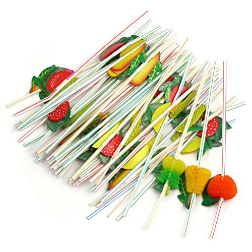 OULII 50 Stück Obst Einweg Trinkhalme Strohhalme für Bar Club Party Favors Dekoration (gemischte Farben) - 6