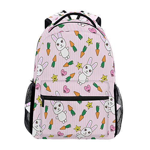 BIGJOKE Backpack, Bunny Rabbit Heart Large Capacity Casual Printed School Shoulder Bag Daypack Travel Laptop Women Adults Boys Girls