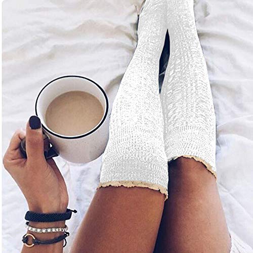Preisvergleich Produktbild Swallowuk Damen Overknees Socken Strümpfe Strumpfhosen Warm Winter Stricken Kniestrümpfe Elastisch Sportsocken (Weiß)