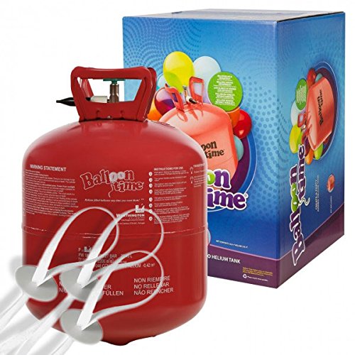 Helium Ballongas 420 Liter XXL Einwegflasche für Ballons aus Latex oder Folienballons + 50 Stück Schnellverschlüsse Ballonverschlüsse mit Band von Haus der Herzen®