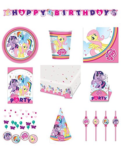 71-teiliges Party Set My little Pony Teller, Becher, Servietten, Tischdecke, Einladungskarten, Partykette, Partytüten, Trinkhalme, Hütchen, Deko-Konfetti