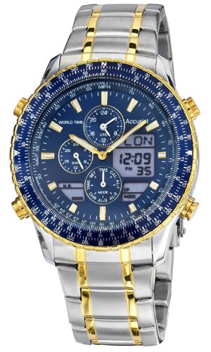 Accurist Men's Quartz Watch with Blue Dial Analogue Digital Display and Multi-Colour Stainless Steel Bracelet Mb1031N