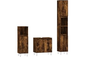 vidaXL Badmöbel Set 3 TLG., Badezimmer Möbel mit viel Stauraum, Badschränke mit Metallfüßen, Waschbeckenschrank Hochschrank Badezimmerschrank, Räuchereiche Holzwerkstoff