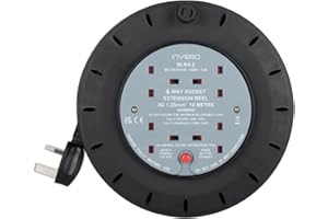 Invero® 4 Way Mains Socket with 10M Extension Lead Reel Cable - Heavy Duty British Approved 13A Ideal for Workshops Home Use DIY and More - 10 Meter