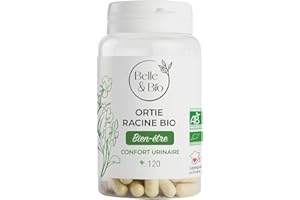 BELLE & BIO ÉLIMINATION RÉNALE CHEZ L'HOMME - Ortie Racine Bio certifiée Ecocert - Action sur le prostate - 120 gélules - Cure 1 mois - Complément Alimentaire BELLE&BIO - Fabriqué en France
