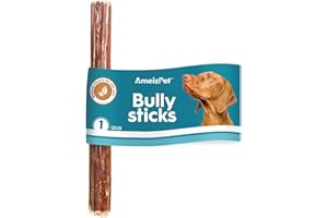 AmeizPet Bully Pizzle Stick Per Cani E Cuccioli 1 Pezzi, Bastoncini Di Carne Manzo Per Cani A Lunga Durata, Bastoncini Dentali Naturali, Dolcetti Masticare Per Cani Per L'addestramento,12 cm(4.7")