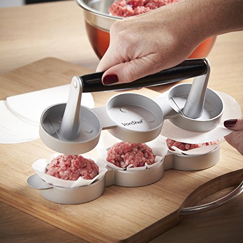 VonShef Presse um 3 hausgemachte Mini-Hamburger oder Beefburger zur selben Zeit herzustellen. Inklusive 120 gratis Wachsscheiben - 4
