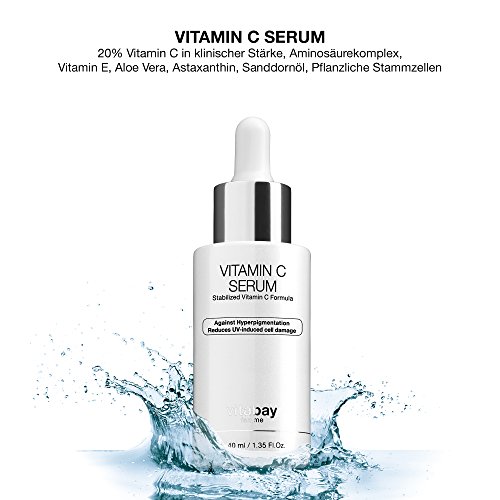 Organic Vitamin C Serum 20% für Ihr Gesicht 40 ml – mit 20% Vitamin C in klinischer Stärke + Aminosäurekomplexe + Vitamin E + Aloe Vera + Astaxanthin + Sanddornöl + Stammzellen – Anti Ageing Serum für erhöhte Kollagenproduktion und weniger Fältchen und Altersflecken - 2