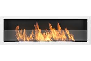 GLOBMETAL Camino a bioetanolo S-Line 3D 120cm con vetro. Bio caminetto 1200x400mm. Biocamino da parete bianco lucido.