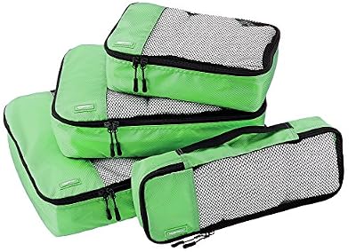 AmazonBasics Lot de 4 sacoches de rangement pour bagage Tailles S/M/L/Slim, Vert