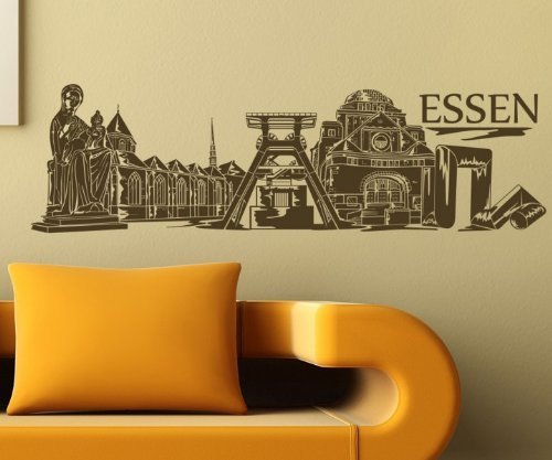 Wandtattoo Essen Skyline XXL Wand Aufkleber Tattoo Deutschland Stadt 1M139, Farbe:Dunkelgrau Matt;Länge des Motives:200cm
