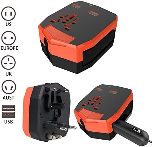 universal travel adapter Armour Travel Power Car Charger Wall Adaptor with 2.5A Dual USB Ports for Phone/Camera/Laptop/Best All in One International Travel Plug (US/EU/UK/AU) (Orange)