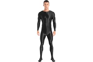 Jowowha Herren Body Langarm Overall Glossy Einteiler Bodysuit Jumpsuit Ganzkörperanzug Strumpfhosen Lingerie Reizwäsche