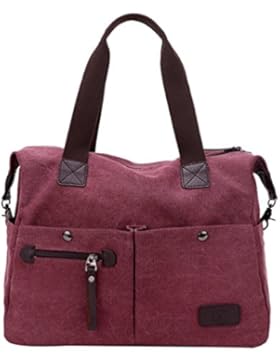 MissFox Damen Vintage Canvas Handtasche Groß Schultertasche Mehrfachtasche Mode Campus-Stil