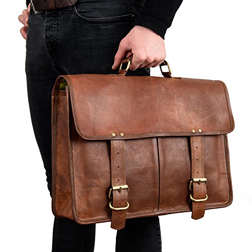 Businesstasche Aktentasche BERLINER BAGS Amsterdam Arbeitstasche Bürotasche Umhängetasche Qualität 17,5 Laptoptasche Ledertasche Vintage Uni Collegetasche Ordner Braun Herren Damen Groß XL - 4