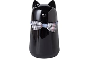 Duuclume Handcrafted Ceramic Cat Urn for Ashes,Bow Tie Cat Shaped Funeral Memorial Keepsake,Pet Urn for Indoor & Outdoor Use (Black)