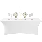 COSORO Rectangular Elastic Spandex Table Cover, 6 Feet White Anti-Stain Waterproof Durable Washable Table Cover for Weddings