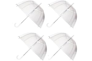 GENERIC 4 X Umbrella &Wedding Fashion Rain Transparent Ladies Clear for Wedding Brolly Clear White Handle for Ladies Mens Unisex Party Parasol Rain..