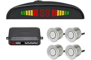 pjp electronics Car Parking Reverse Reversing Parking Sensor Kit LED Display Sound Alarm with 4 Sensors (Silver)