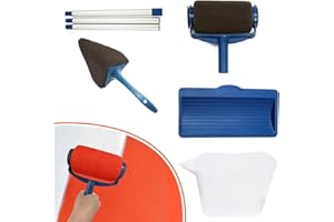 Seatek 8 Stück Farbroller Set, Malerrolle Profi mit Farbtank, Nahtlose Multifunktionale Haus Malerset mit Teleskopstab Eckenstreicher für Büro und Heimschule Malerei Decke Wand