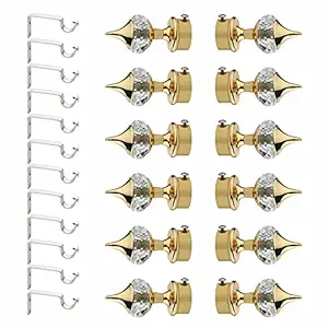 GLOXY ENTERPRISE Aluminium Diamond Curtain Bracket Parda Holder with Support 1 Inch Rod Pocket Finials Designer Door and Window Rod Support Fittings, Curtain Rod Holder (Golden 12 Pair)