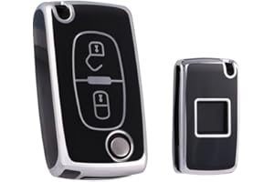 HIBEYO Etui na kluczyki samochodowe pasuje do Peugeot 1007, 206, 207, 3008, etui na klucze, silikonowe, TPU, etui ochronne do Citroen Berlingo C1 C2 C3 Nemo pilot zdalnego sterowania, etui składane, 2 przyciski, srebrne, czarne