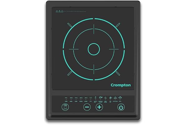 Crompton Instaserve 1200 W Induction Cooktop with Tactile Push Buttons 7 One touch Cook Menus Overvoltage Shield Protection