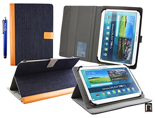 Emartbuy Odys Thor 10 Plus 3G 10.1 Zoll Tablet PC Universalbereich ( 10 - 11 Zoll ) Denim Blue Multi Angle Exekutiv Folio Mappen Kasten Abdeckung mit Kartensteckplätze + Eingabestift