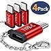 Price comparison product image USB Type C Adapter, JSAUX (4-Pack) Micro USB to USB C Adapter Convert with Keychain Fast Charge Compatible for Samsung Galaxy S10 S9 S8 Plus Note 9 8, Google Pixel, ChromeBook Pixel, MacBook (RED)