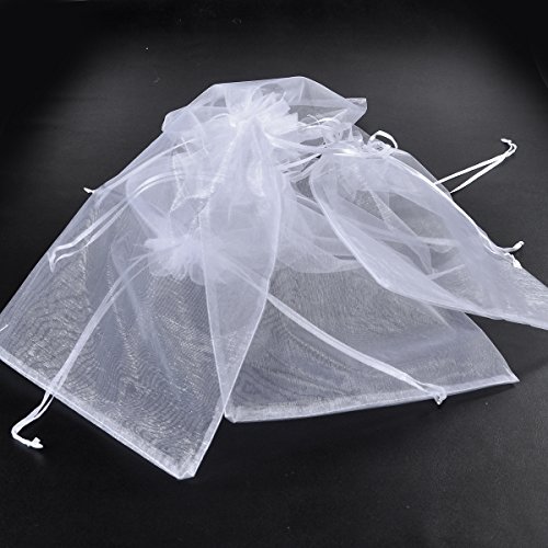 HooAMI 50-Stk. 20cmx30cm Weiß Organzasäckchen Organzabeutel Bonbonsbeutel Hochzeit Geschenk Geburtstag - 4