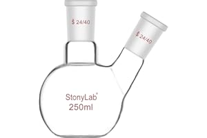 stonylab Flat Bottom Flask FBF, Heavy Wall 2-Neck Lab Flask Borosilicate Glass Flat Bottom Boiling Flask with 24/40 Standard Joint, 250 ml