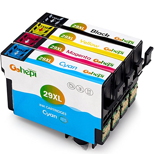 Gohepi 29XL Kompatibel für Tintenpatronen Epson 29XL 29, Schwarz/Blau/Rot/Gelb 4er-Pack Arbeiten mit Epson XP-342 XP-332 XP-345 XP-442 XP-445 XP-432 XP-247 XP-335 XP-235 XP-245 XP-435 XP-330 XP-430 Patronen