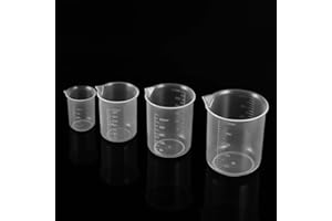 CAILIYA Set di 4 misurini liquidi in plastica – Mini bicchieri trasparenti per medicinali da cucina, per laboratori trasparenti, graduati, strumento di misura Homelab (50 150 250 500 ml, trasparente)