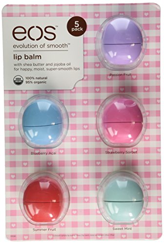 New! eos Organic Lip Balm, 5 Pack, Passion Fruit, Blueberry AÃ§aÃ­, Strawberry Sorbet, Sumner Fruit and Sweet Mint