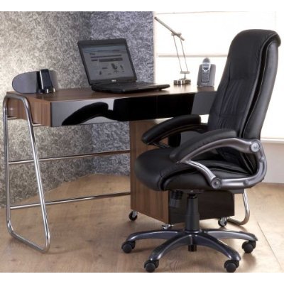 Alphason Juo Walnut and High Gloss Black Workstation Desk