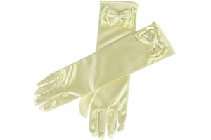 KIRALOVE Guanti damigella bambina - fiocco - raso - laminati - elasticizzati - avorio perla - idea regalo originale - ottima qualita