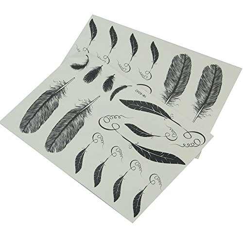 2 Sheets Black Feather Pattern Temporary Tattoos Stickers Decals Sexy Body Art