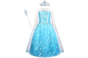 ACWOO Kostium Elsa, sukienka księżniczki Elsy z akcesoriami korony i różdżki Elsy, kostium księżniczki śniegu, kostiumy na przyjęcie urodzinowe Halloween cosplay karnawał ze zdejmowaną peleryną