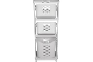 LANTUS Carrello per biancheria, cesto per biancheria, cesto portabiancheria con 3 cestini rimovibili con ruote-44 x 33 x 110 cm (2 pezzi) bianco