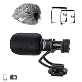 ★Universale Kompatibilität - Kommt mit zwei verschiedenen Audiokabeln, das Vollmetall-Richtmikrofon kann auch in DJI Osmo, iPhone, Android-Smartphones und einem 1/4 Schraube Cold-Shoe-Adapter für Ihre Kameras(Nicht kompatibel mit Canon T6), Tischstativ, usw. passen.