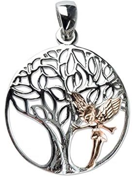 Anhänger Lebensbaum mit Elfe 925er Sterling Silber rhodiniert mit Rotgold Beschichtung