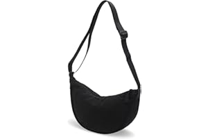 GoPaw Women's Half Moon Crossbody Shoulder Bag, Hobo Halfmoon Bag, Nylon Crossbody Bag, Women's Half Moon Shoulder Bag with Adjustable Shoulder Strap, Plain