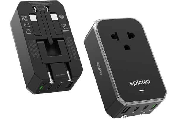 EPICKA 65 W PD Fast Charger reseadapter med 3 USB-C och 1 USB-A | World Travel Adapter, PD Fast Charger, Universaladapter, 1 AC, 3 USB-C, EU, USA, Japan, Korea, Thailand, AU