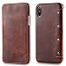 Produktbild iPhone X Hülle Leder, iPhone X Ledertasche, Bestsky Echtes Leder Flip Schutztasche Fall Kartenfächer Geldbörse Schutzhülle für Apple iPhone X, Dunkel-Braun