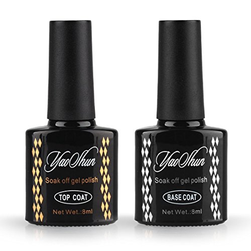 Yaoshun Top Coat Base Gel Nail Polish UV LED Soak Off Clear Color Lacquer Shiny Finish Varnish 10ML 2PCS (T+B)