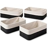 Deconox Bambu &Ccedil;ok Ama&ccedil;lı Saklama Kutusu, Siyah K&uuml;&ccedil;&uuml;k Boy Organizer, 25x15x8 cm Kumaş İ&ccedil; Hazneli Dekoratif D&uuml;zenleyici Sepet, 