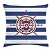 Produktbild XLABDZ Ships Wheel Throw Pillow Cushion Cover, Illustration of Ship Steering Wheel Icon on a Stripped Background Artwok, Decorative Square Accent Pillow Case, 18 X 18 Inches, Navy Blue Red
